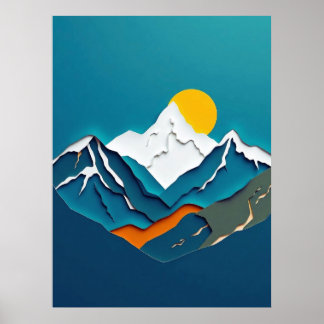 Stunning Paper-Cut Mountain Landscape with Vibrant Poster