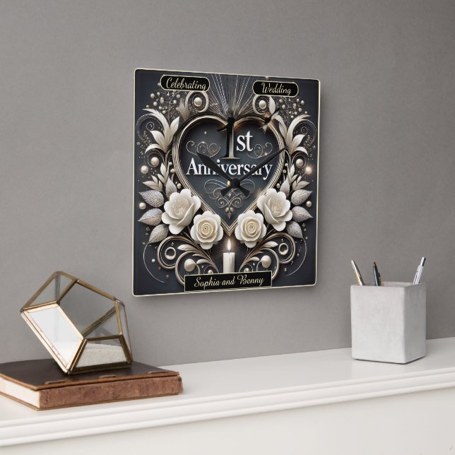 Stunning Paper Heart for Love Square Wall Clock (Office)