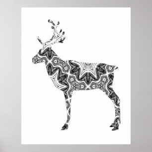 Stunning Pattern Reindeer Colouring Page Art Poster