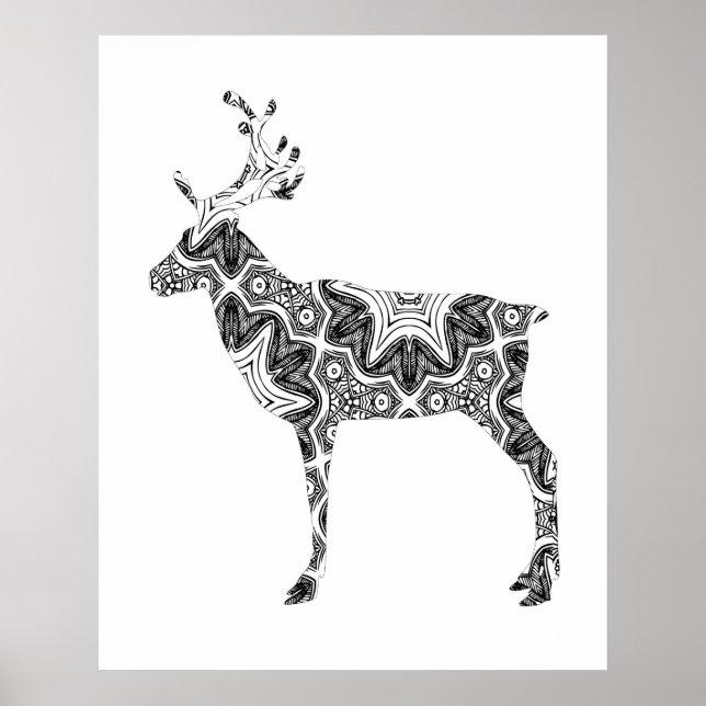 Stunning Pattern Reindeer Colouring Page Art Poster (Front)