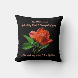 Stunning Peachy Red Rose On Black Cushion