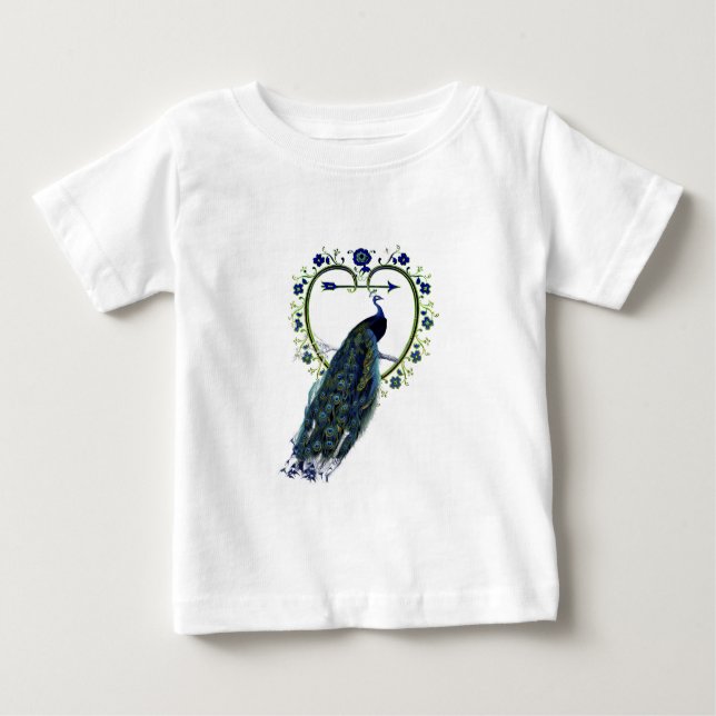 Stunning Peacock and ornate heart flower frame Baby T-Shirt (Front)