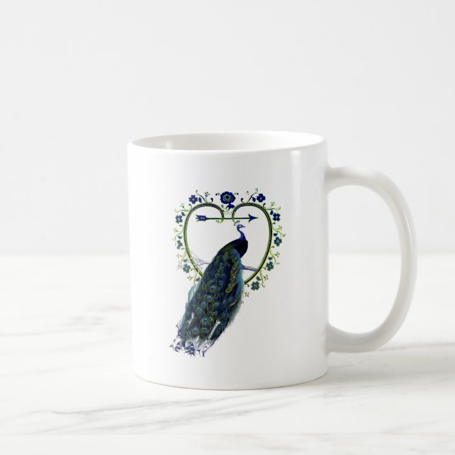 Stunning Peacock and ornate heart flower frame Coffee Mug (Right)