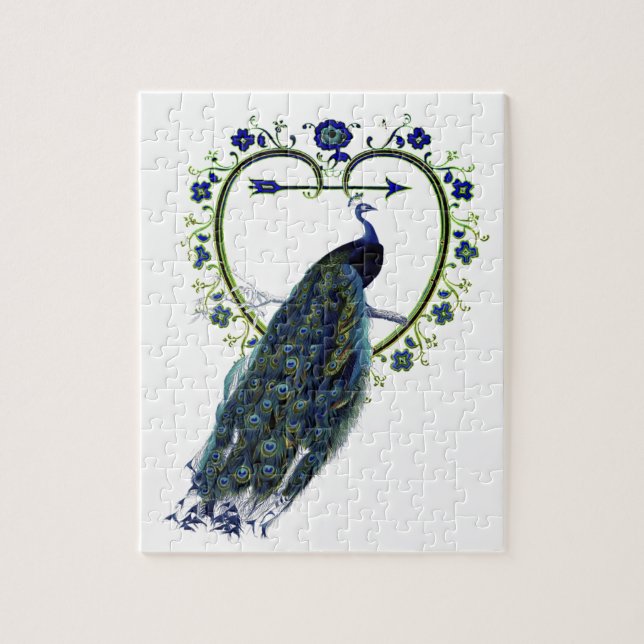 Stunning Peacock and ornate heart flower frame Jigsaw Puzzle (Vertical)