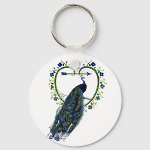 Stunning Peacock and ornate heart flower frame Key Ring