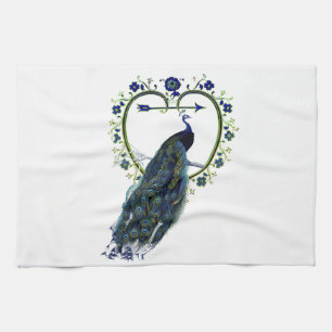 Stunning Peacock and ornate heart flower frame Tea Towel