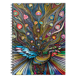 Stunning Peacock in Huichol Style Art Notebook