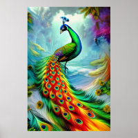 Stunning peacock with magnificent tail feathers