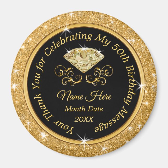 Stunning Personalised, 50th Birthday Souvenirs Magnet (Front)
