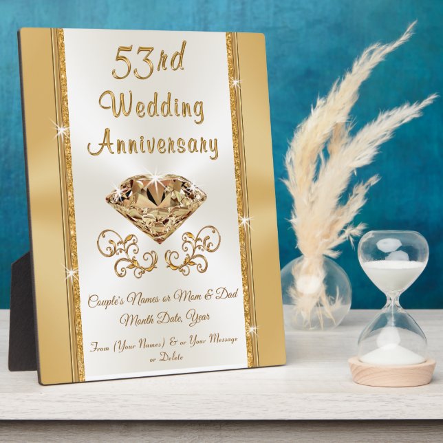Stunning Personalised 53 Year Anniversary Gift Plaque (Side)