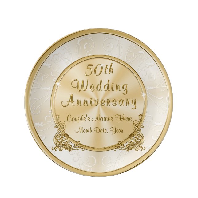 Stunning Personalised Gold 50th Anniversary Gifts Plate (Front)
