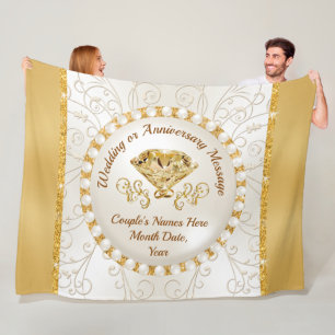 Stunning, Personalised Wedding Throws, Gold, Ivory Fleece Blanket