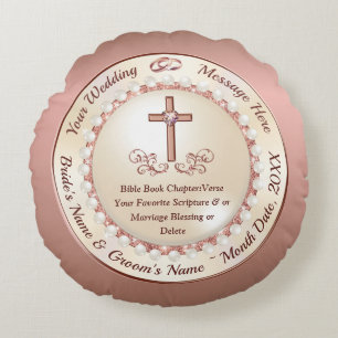 Stunning, Personalized Christian Wedding Gifts, Round Cushion