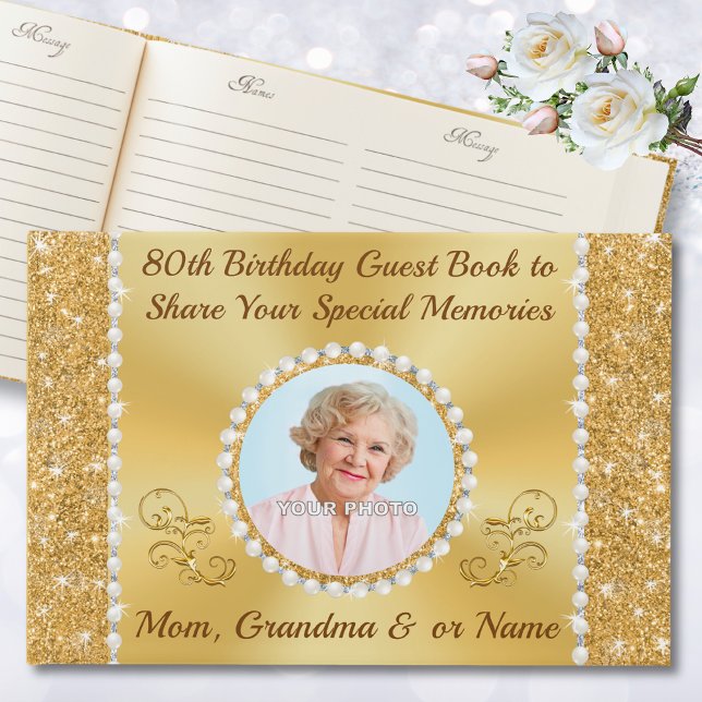 Stunning Photo, 80th Birthday Guest Book (Guest book for 80th birthday party. 80th birthday memory book ideas. 80th birthday party ideas. Mom.)