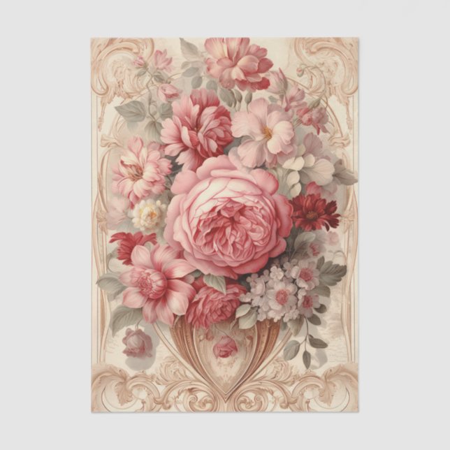 Stunning Pink and White Roses with Ornate Frame Tissue Paper (Front)