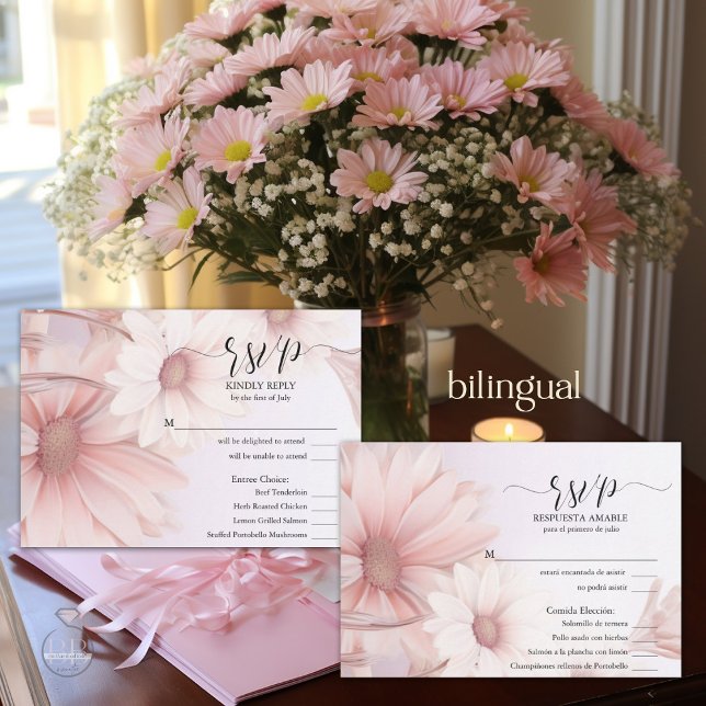 Stunning Pink Daisies RSVP 2 Meal Choice  Card (Creator Uploaded)