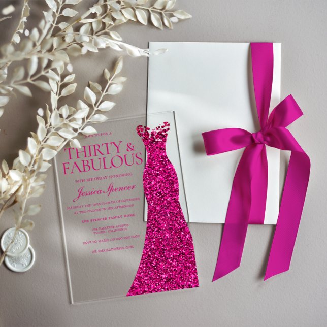 Stunning Pink Dress 30th Birthday Party Acrylic Invitations (Creator Uploaded)