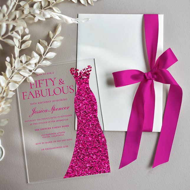 Stunning Pink Dress 50th Birthday Party Acrylic Invitations (Creator Uploaded)