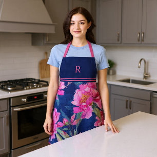 Stunning Pink Floral Bloom Monogrammed Apron