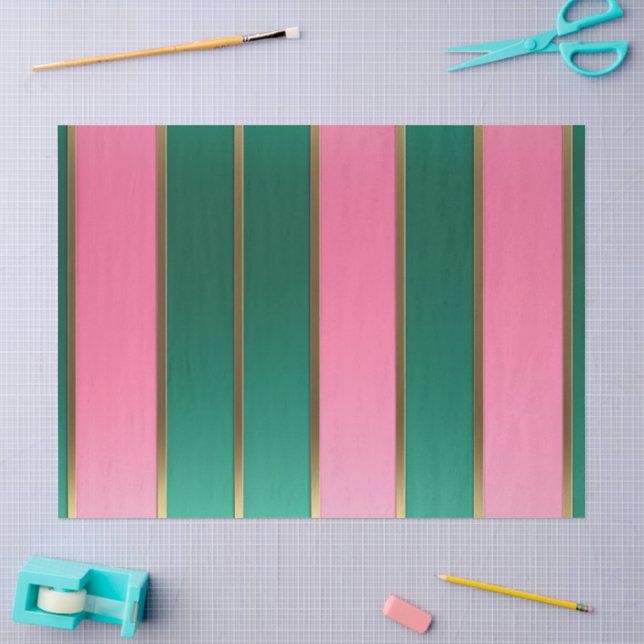 Stunning Pink & Green Modern Stripes  Tissue Paper (Craft)