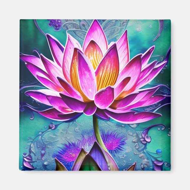 Stunning Pink Lotus Flower Portrait Magnet (Front)