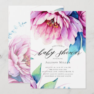Stunning Pink Peonies Baby Shower Invitation