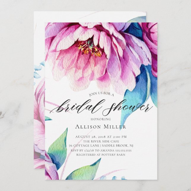 Stunning Pink Peonies Bridal Shower Invitation (Front/Back)