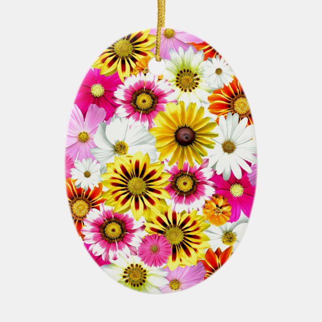 Stunning pink yellow flowers pattern accessories ceramic ornament (Front)