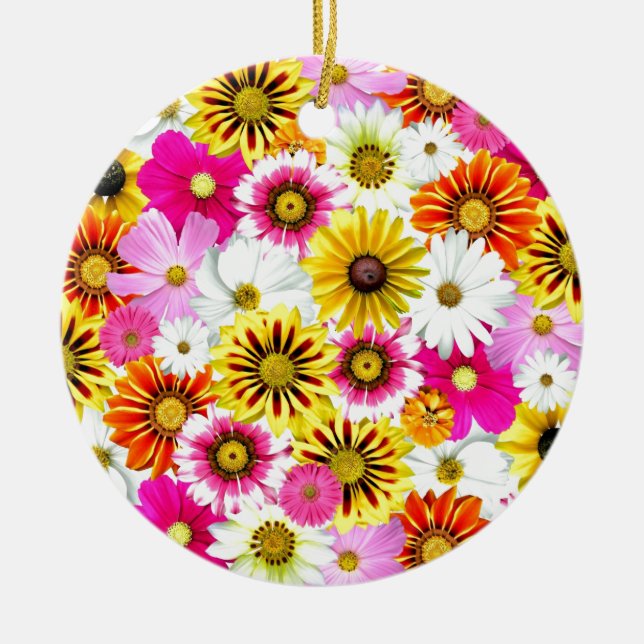 Stunning pink yellow flowers pattern accessories ceramic tree decoration (Front)