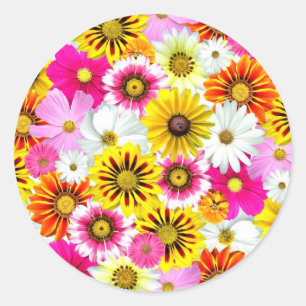 Stunning pink yellow flowers pattern accessories classic round sticker