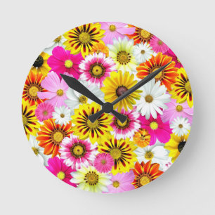 Stunning pink yellow flowers pattern accessories round clock