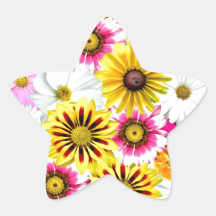 Stunning pink yellow flowers pattern accessories star sticker
