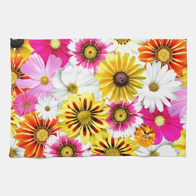 Stunning pink yellow flowers pattern accessories tea towel (Horizontal)