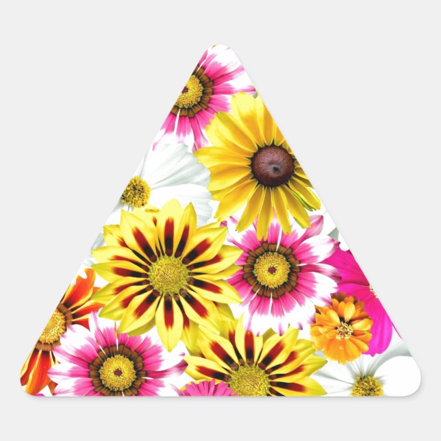 Stunning pink yellow flowers pattern accessories triangle sticker (Front)