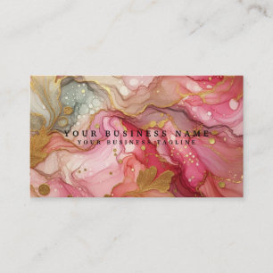 Stunning Pretty Pink & Gold Alcohol Ink Watercolor Business Card