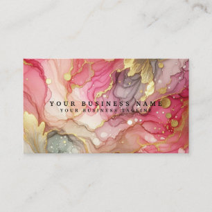 Stunning Pretty Pink & Gold Alcohol Ink Watercolor Business Card