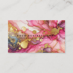Stunning Pretty Pink & Gold Alcohol Ink Watercolor Business Card