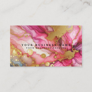 Stunning Pretty Pink & Gold Alcohol Ink Watercolor Business Card