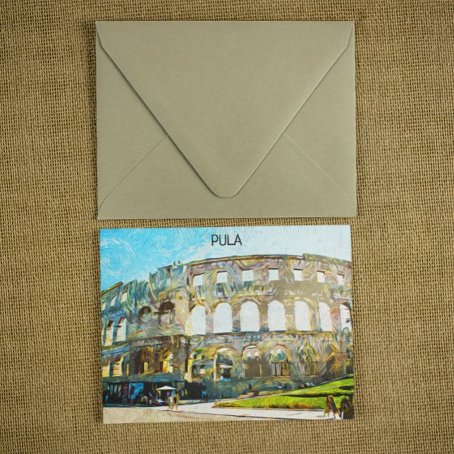 Stunning Pula Croatia City Oil Painting Postcard (pula croatia painting postcard)