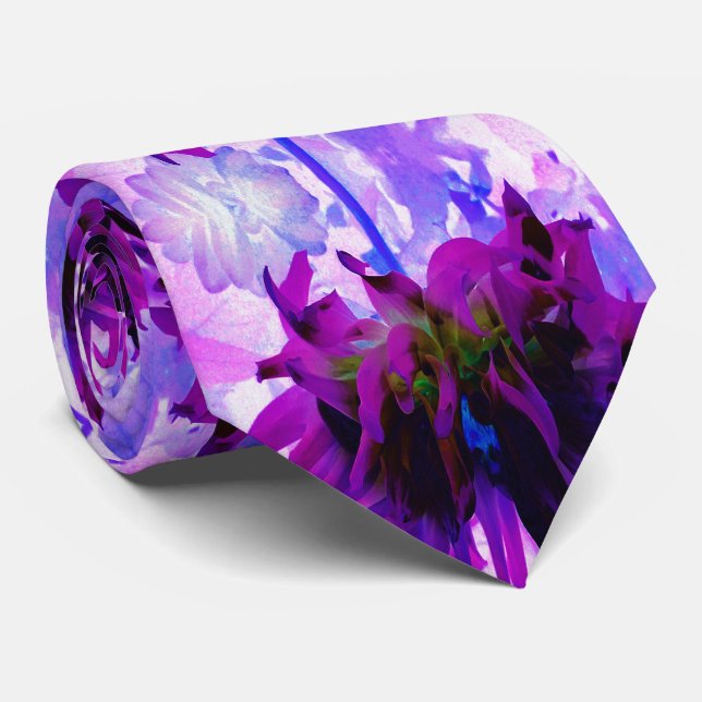 Stunning Purple and Black Cactus Dahlia Tie (Rolled)