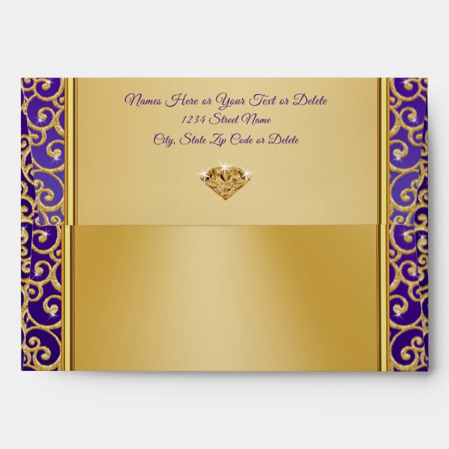 Stunning Purple and Gold Envelopes, Personalised Envelope (Back (Top Flap))