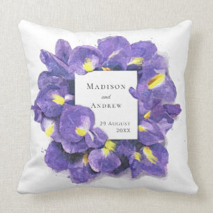 Stunning Purple Irises Watercolor Floral Thank You Cushion