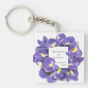 Stunning Purple Irises Watercolor Floral Thank You Key Ring
