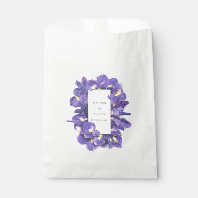Stunning Purple Irises Watercolor Floral Wedding Favour Bag (Front)