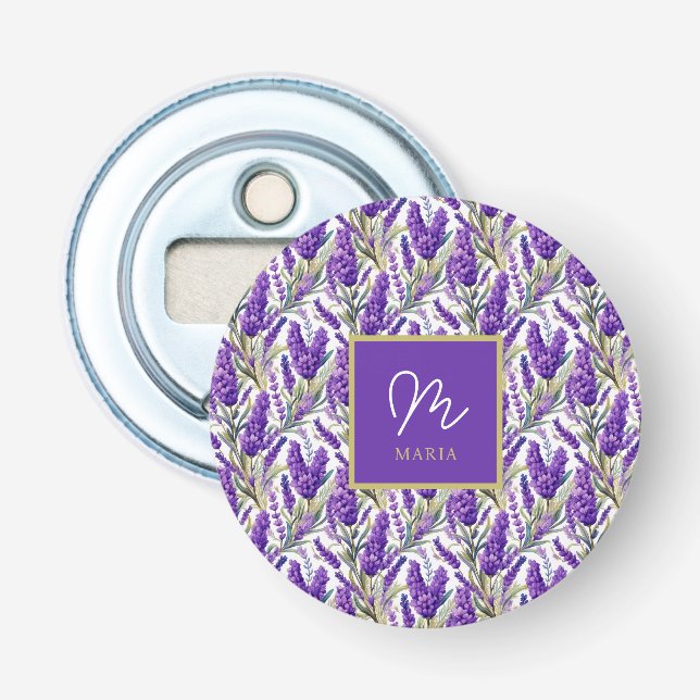 Stunning Purple Lavender Pattern Monogramed Bottle Opener (Front)
