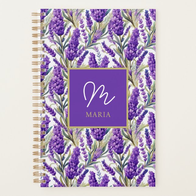 Stunning Purple Lavender Pattern Monogramed Planner (Front)
