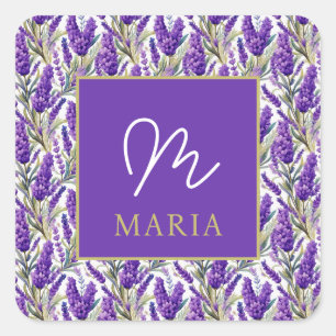 Stunning Purple Lavender Pattern Monogramed Square Sticker