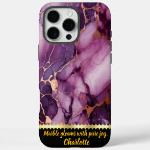 Stunning purple marble design with golden accents iPhone 16 pro max case