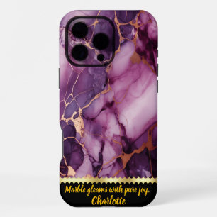 Stunning purple marble design with golden accents iPhone 16 pro max case