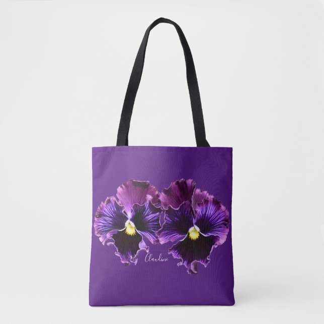 Stunning Purple Pansies All Over Print Tote Bag (Front)